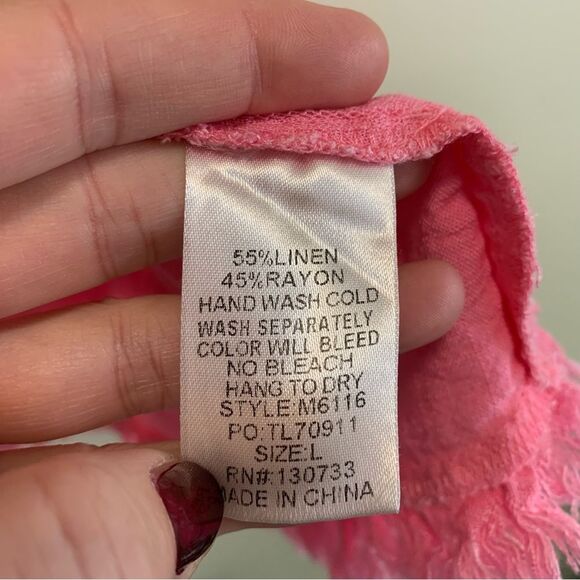 Umgee linen blend flutter sleeve bubblegum pink mini dress size large - Picture 3 of 6
